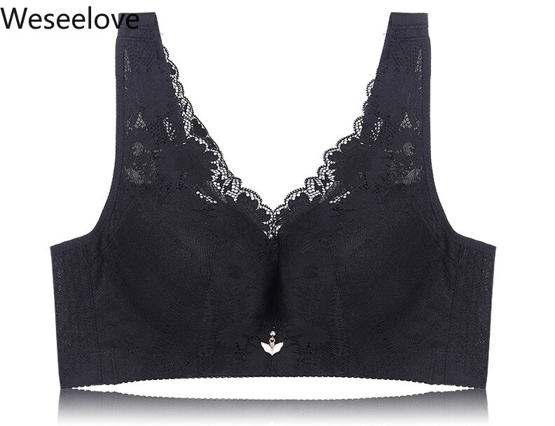 Weseelove Push Up Bra Lace Bralette Woman Large Size Big Sizes Beautiful Wire Free Bra Female Black Color Sexy Lingerie X52