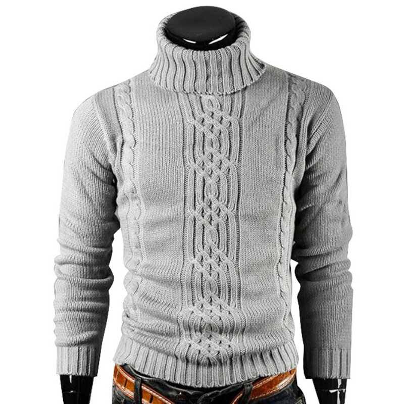 Suéter cálido de cuello alto Vintage para hombre, jerseys informales de punto, prendas de vestir, suéter tejido liso, Invierno