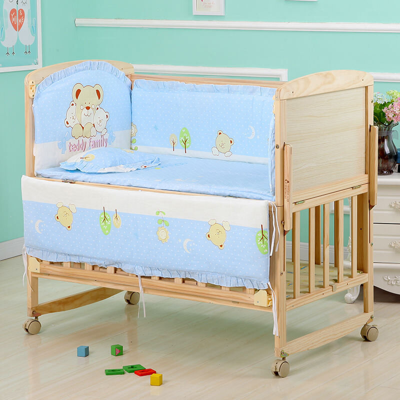 ベビーベッドバンパー,新生児用寝具セット,動物漫画綿100%,5ピース/セット50x90cm,子供用ベッドプロテクター