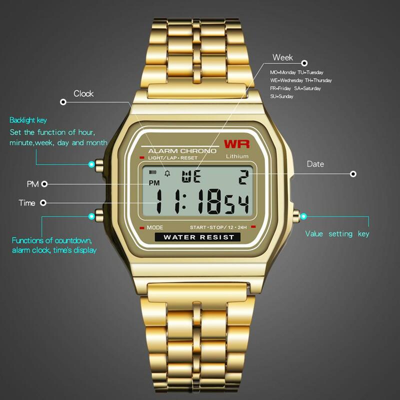 럭셔리 로즈 골드 여성 디지털 시계, 초박형 스틸 LED 전자 손목 시계, 빛나는 시계, 여성 시계, 여성 시계, 여성 시계