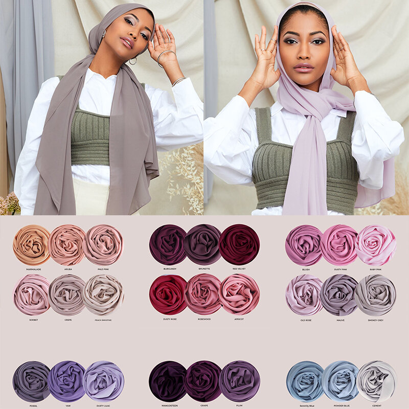 Sciarpa Hijab in Chiffon a bolle da donna sciarpe Hijab musulmane tinta unita scialli e impacchi Islam sciarpe a testa lunga Hijab Femme Musulman
