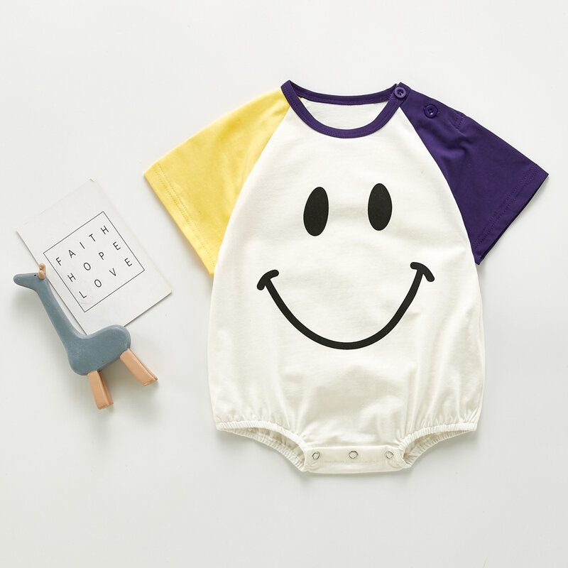 Yg marca roupas para crianças 2021 verão novo bebê de uma peça bonito sorriso dos desenhos animados manga curta triângulo terno de escalada
