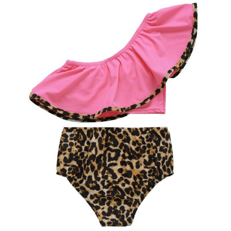 Gran oferta de leopardo traje de niño con volantes Traje de dos piezas Set de Bikini de niños Biquini Infantil traje de baño novedad de verano