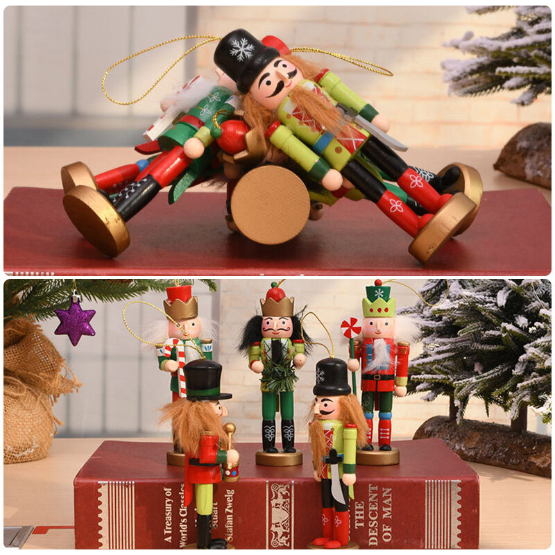 1 Juego de marionetas de Cascanueces de madera, decoración navideña, soldado Cascanueces, adorno para el árbol de Navidad, pendientes pequeños, regalo exquisito