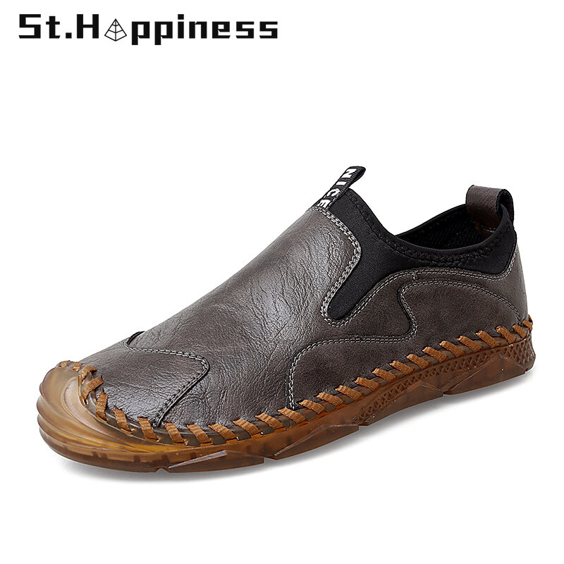 2021 جديد الرجال حذاء كاجوال موضة أحذية قيادة جلدية لينة العلامة التجارية الانزلاق على حذاء مسطح المتسكعون الأخفاف حذاء رجالي حجم كبير 47