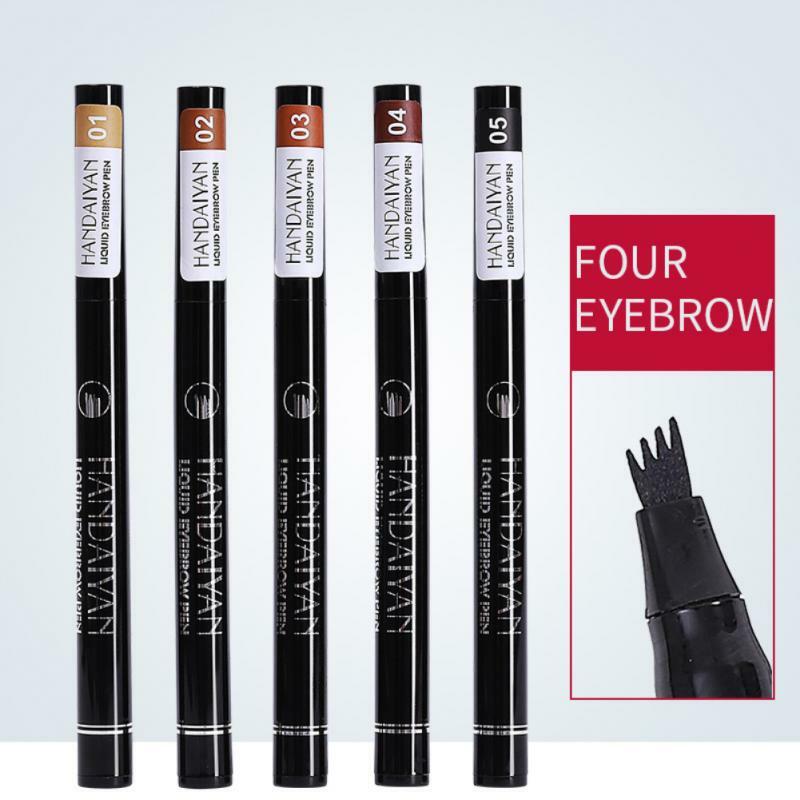 5 Colors Eyebrow Pen Waterproof 4 Fork Tip Eyebrow Tattoo Pencil Cosmetic Lasting Natural Dark Brown Liquid Eyebrow Pencil TSLM1