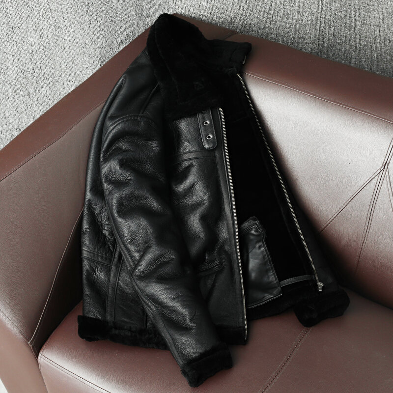 2021 New Men's Leather Jacket Winter Large Thickened Sheepskin Fur One-piece Slim Fit Warm Leather Jacket