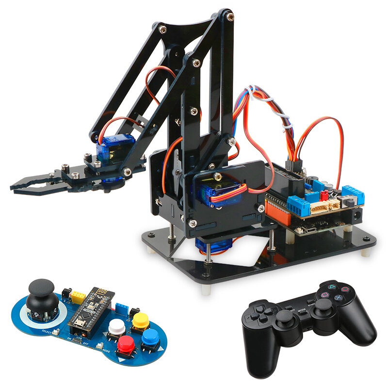 4DOF Diy Robot Arm Kit Educatief Robotics Klauw Set Mechanische Arm Voor Arduino R3,PS2/2.4G Draadloze Controle, Scracth Programmering