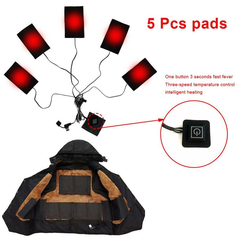 USB Electric Heated Jacket Three-level Thermostat Heating Pads Inserts Outdoor Winter Warm Vest Sheets With 3/5 Heat Tablets