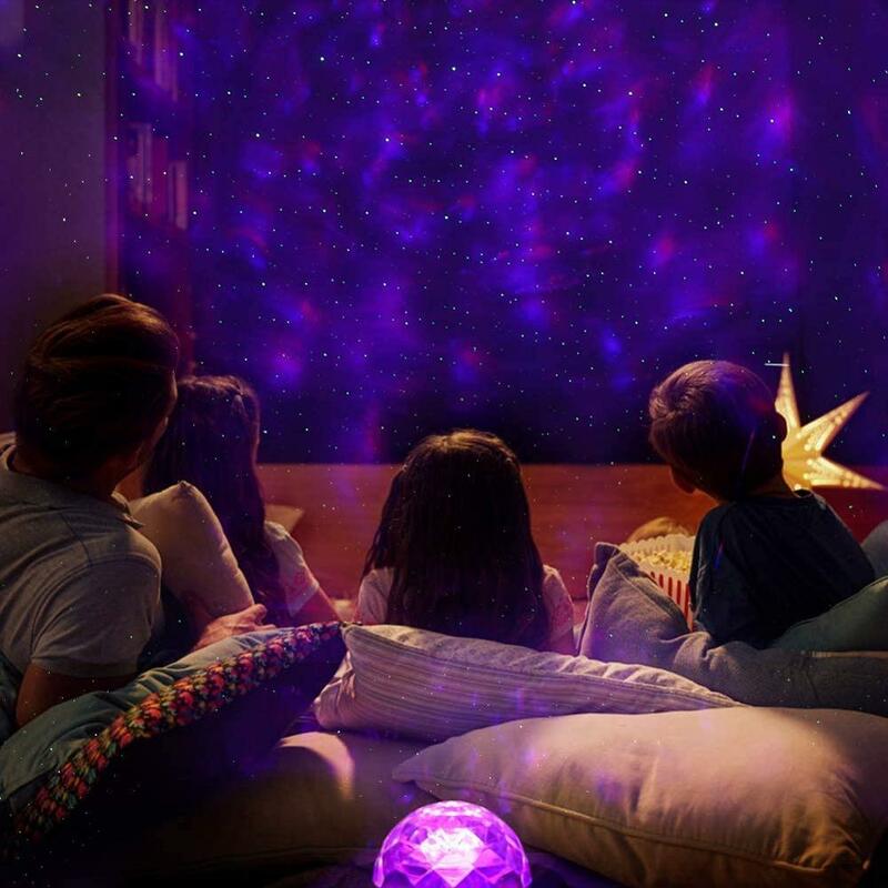 Proyector de luces tipo LED, luz nocturna con proyección giratoria de ondas de diferentes colores con acabado de galaxia, incluye reproductor de música, ideal para lámpara de dormitorio infantil