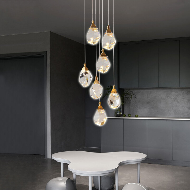 Crystal modern chandelier led stair light Nordic interior decoration living room restaurant bar kitchen glossy lamp