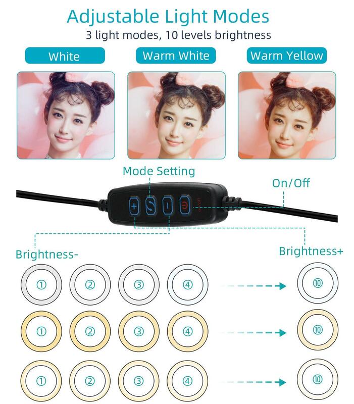 MountDog 10 inch 26cm Dimmable LED Selfie Ring Light Camera Phone Photography Video Makeup Lamp With Tripod Phone Clip