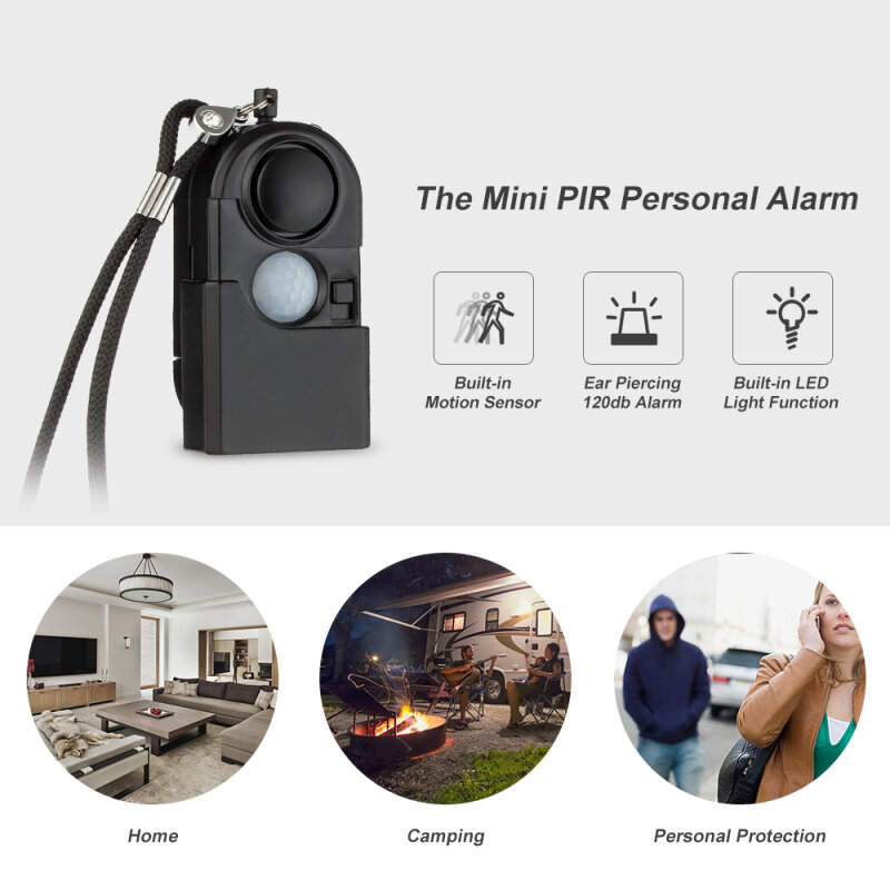 2021 Camping Security Alarm Mini PIR Infrared Motion Sensor 120dB Camping Travel Personal Security Self Defense Infrared Alarm