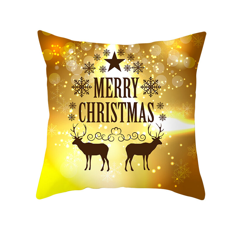 Fuwatacchiゴールドクリスマスパターンクッションカバー新年ギフトスロー枕は家のソファ装飾枕カバー45*45センチメートル