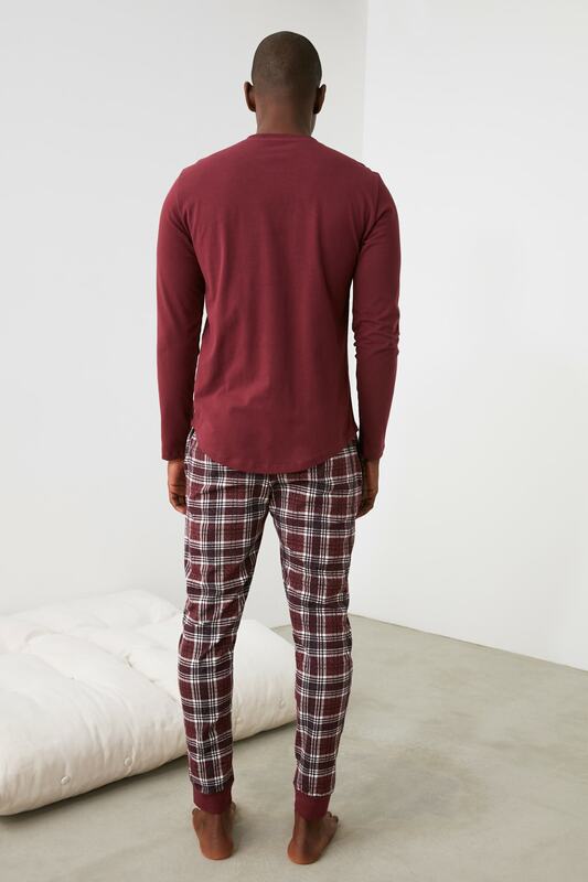 Trendyol xadrez impresso pijamas de malha conjunto thmaw21pt0714