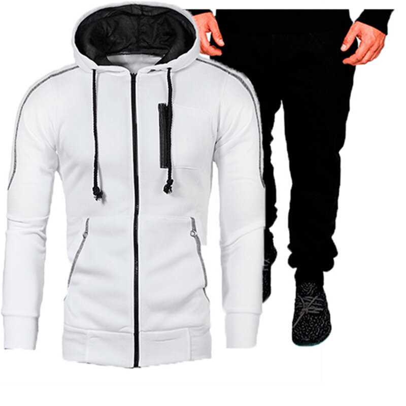 Outono inverno dos homens agasalho com zíper hoodie e calças 2 peça casual esportiva jogger correndo terno de fitness moletom