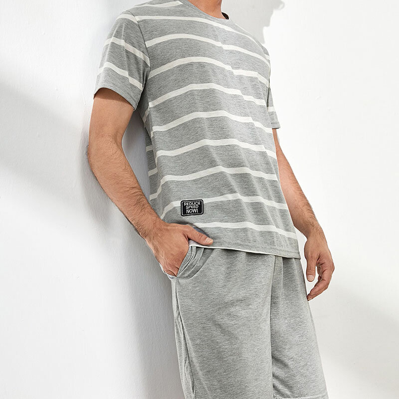 Mais novo casual masculina pijamas de manga curta shorts pijamas listrado pijamas calças masculinas pijamas roupas de casa para homem
