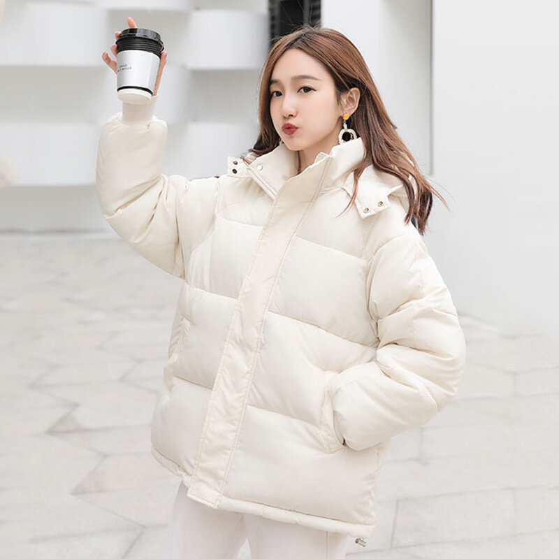 Зимняя пуховая куртка для женщин, свободные женские куртки с капюшоном в Корейском стиле, Короткое женское пуховое пальто с подкладкой