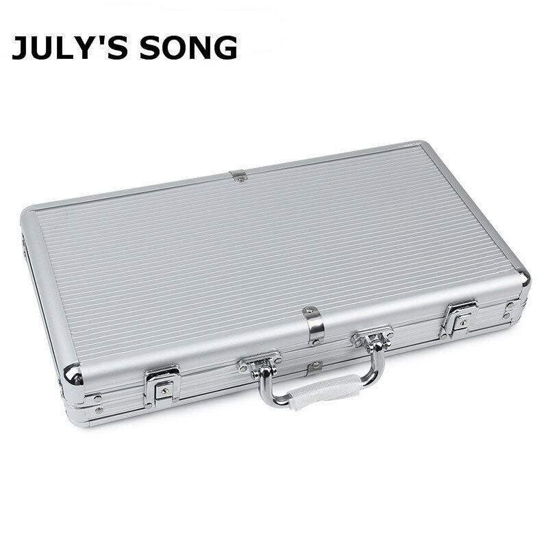July's SONG 300 포커 칩 용량 실버 스트라이프 알루미늄 칩 박스 미끄럼 방지 매트 휴대용 텍사스 카드 놀이 가방