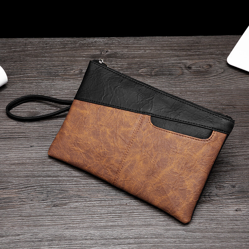 Bolsa de mão retrô moderna, bolsa estilo masculina, cor de contraste, tipo carteira, para ipad