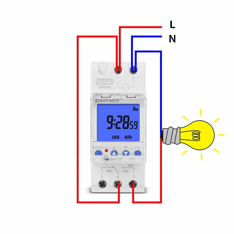 Rail Timer Backlight Large Screen Display 85-265V 16 Times 1 Second Min Interval 7 Days Programmable Rail Timer