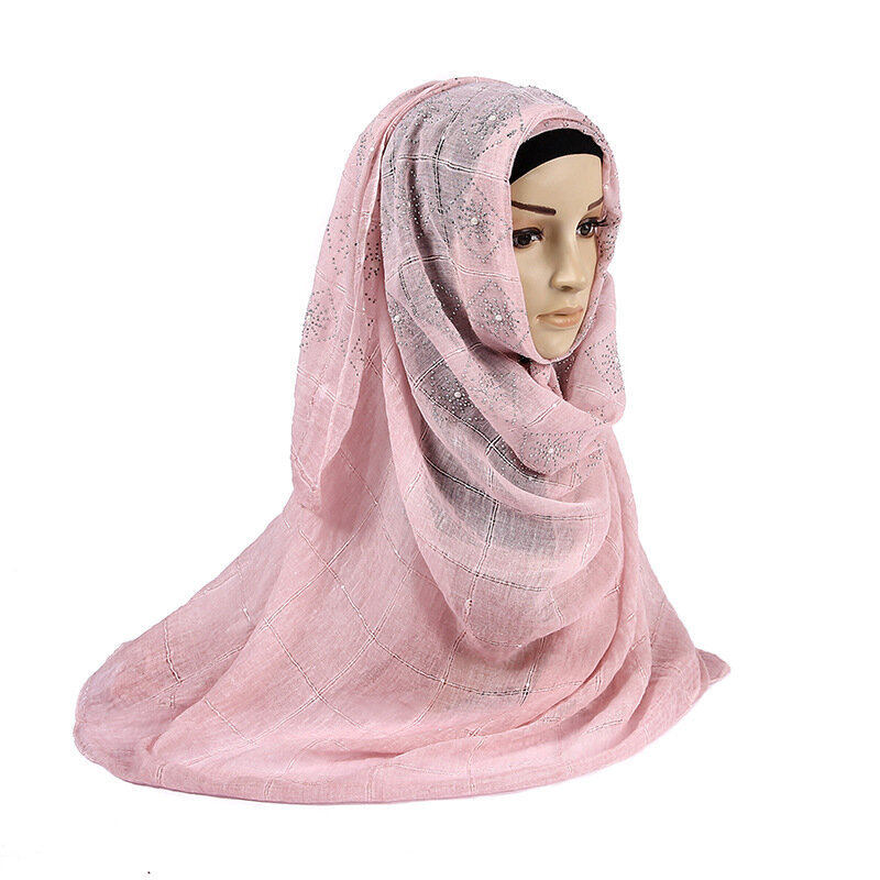 2020 New Muslim Shiny Sequin Plain Cotton Hijab Shawl Scarf Women  Glitter Shimmer Instant Head Wrap Scarves Muslim Hijab Turban