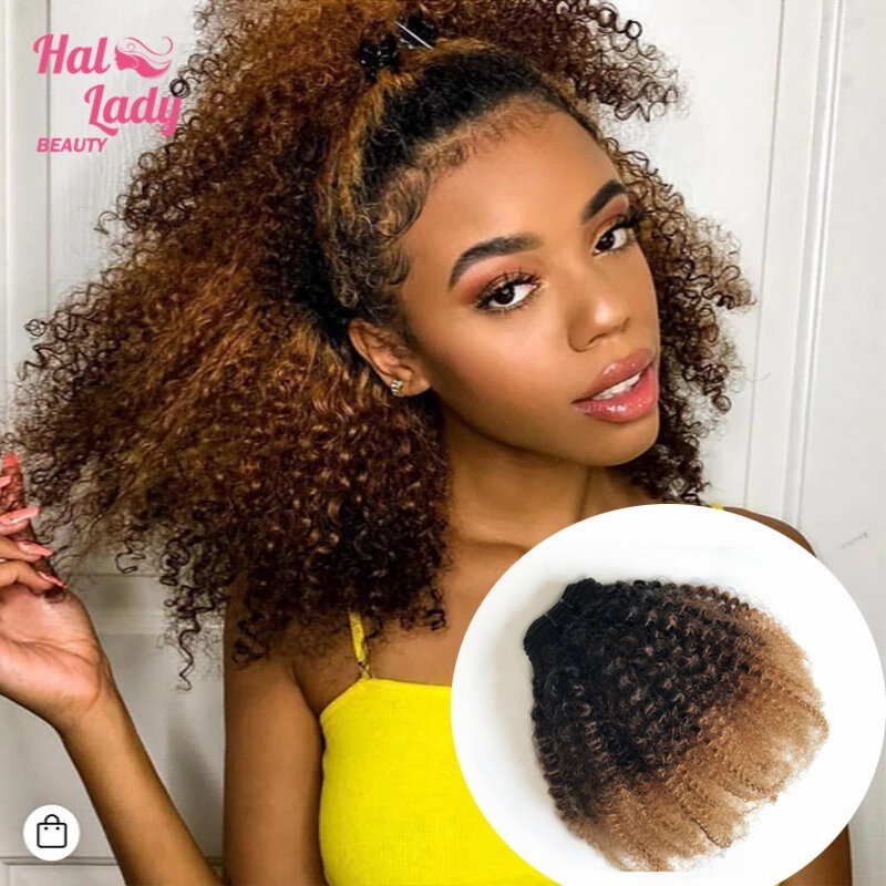 Halo Lady Beauty Afro Kinky Krullend Human Hair Extensions Ombre Gekleurde 1B/4/27 Indian Remy Haar Weeft Voor Afrikaanse vrouwen