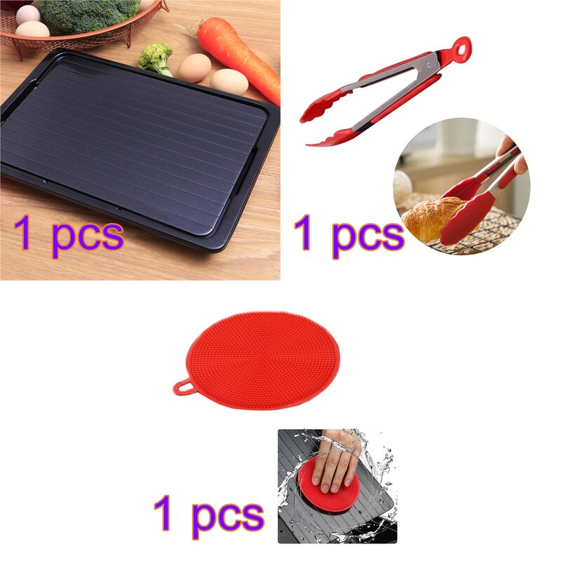 Thaw Master Fast Defrosting Tray Thaw Food Meat Fruit Quick Defrosting Plate Board Defrost Tray Kitchen Tools Food Clip Brush