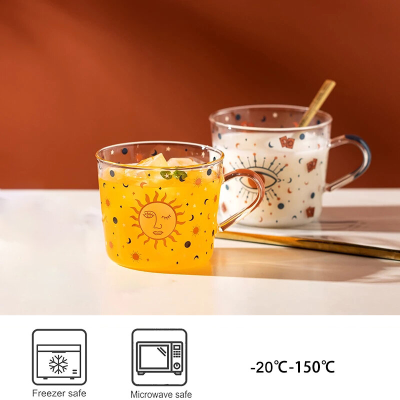 MDZF SWEETHOME 500ml kreatywna skala szklany kubek śniadanie mleko filiżanka na kawę gospodarstwa domowego para kubek wody słońce wzór oka Drinkware