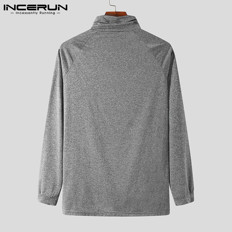 INCERUN-camisetas de moda de otoño e invierno para hombre, suéter térmico sólido y cómodo con cuello de tortuga, camisetas S-5XL, novedad de 2021