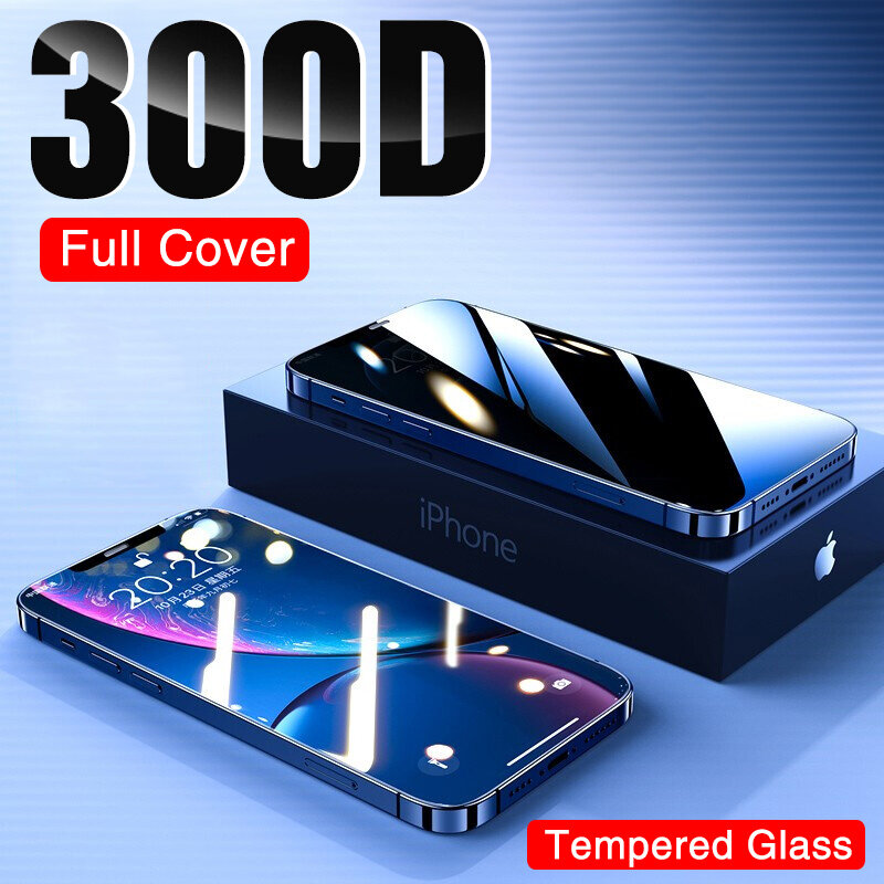 Protector de vidrio templado 300D para iPhone, película de vidrio templado para iPhone 13, 11, 12 Pro Max, Mini Protector de pantalla con borde curvo