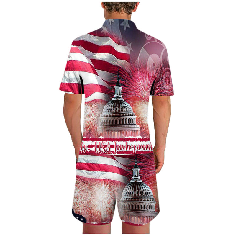 64 # ผู้ชายชุดร้อน Us Independence Day Patriot 3d พิมพ์เสื้อยืดและกางเกงขาสั้นชายหาดชุดอินเทรนด์ชุดกีฬาเสื้อผ้...
