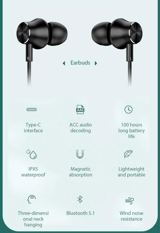 Auricolare senza fili In-ear appeso al collo sport I35BluetoothHeadphones 100 ore di lunga durata della batteria auricolari Stereo 9D