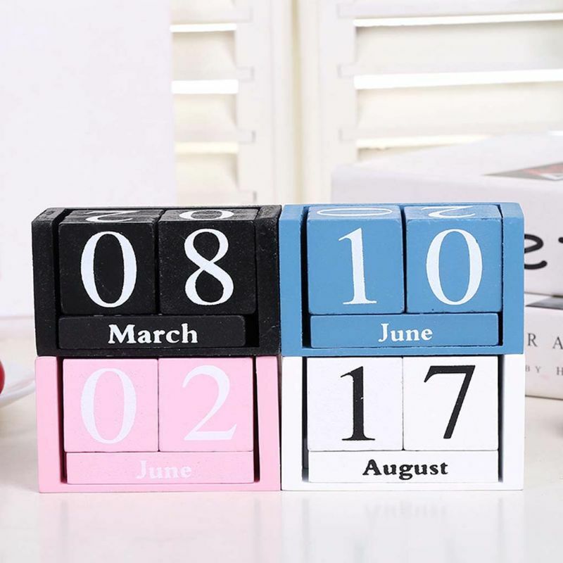 Blocs de calendrier perpétuel en bois Vintage, affichage du mois et de la Date, accessoires de photographie, décoration pour la maison et le bureau