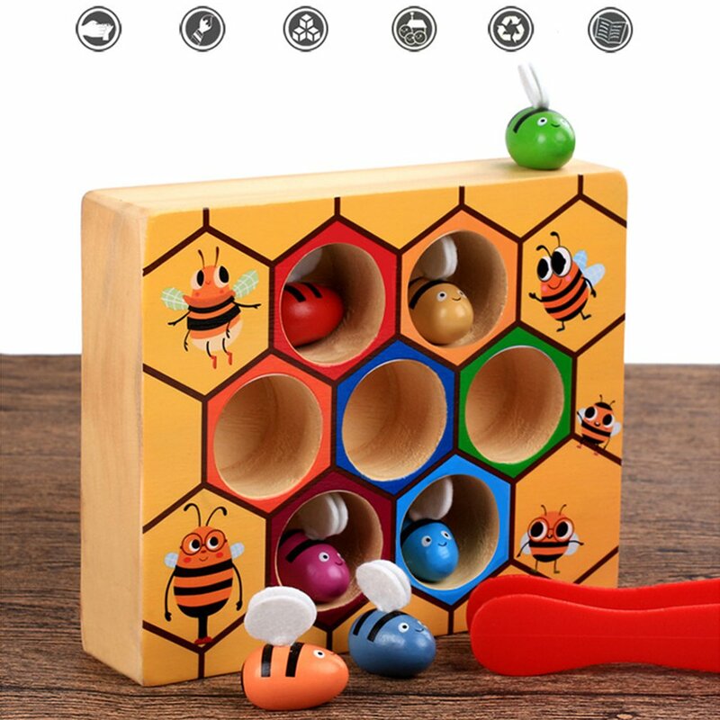 Juguetes Educativos de madera para niños, juego de colmena de educación temprana Montessori, Clip cognitivo de Color para niños, juguete para abejas pequeñas