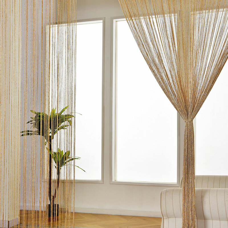 Tirai Tali Kelambu Tirai Garis Rumbai Berkilau Warna Solid Tirai Pintu Jendela Pembatas Ruangan Tirai Dekorasi Anti-nyamuk Lalat