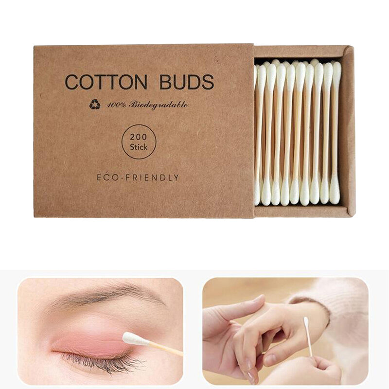 200 comptes bambou coton-tige Double pointe oreille outil de nettoyage maquillage applicateur s écouvillon