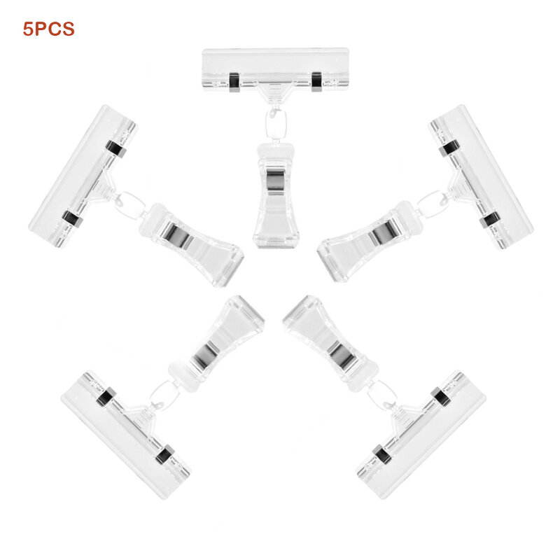 5Pcs Transparante Reclame Display Voor Prijskaartje Promotie Draagbare Mini Stand Houders Draaibare Label Lichtgewicht Teken Clip