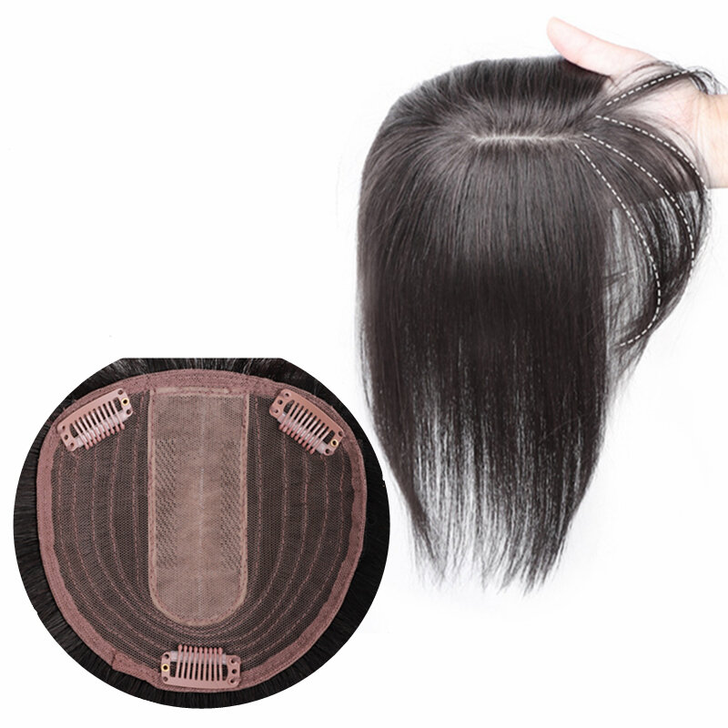 Auréola senhora beleza laço base de cabelo topper cabelo humano brasileiro natural hairpiece clip em para cabelo desbaste mulher remy máquina-feita