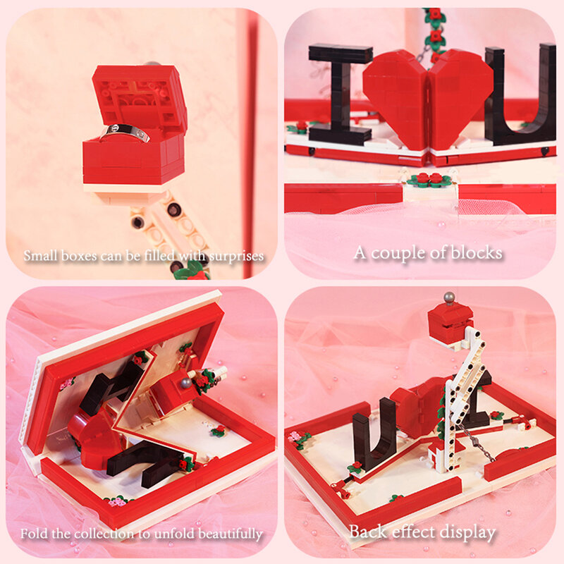 Bloques de construcción MOC para niños, juguete de ladrillos para armar libros de amor con temática del Día de San Valentín, ideal para regalo romántico, 662 piezas