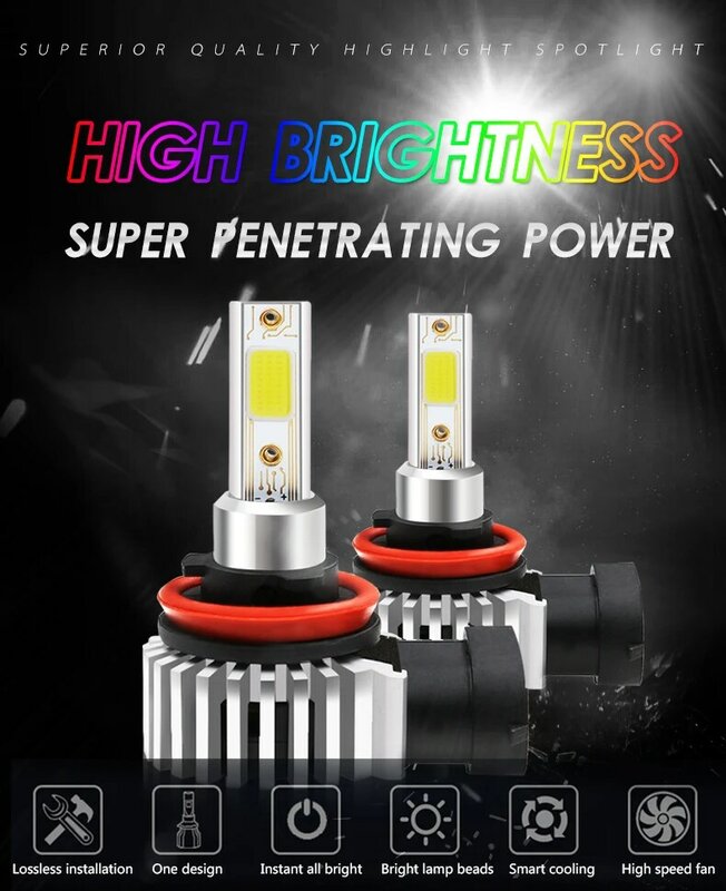 2 sztuk 60W 12000lm żarówki LED do reflektorów samochodowych H11 9006 HB4 9005 HB3 H4 H7 H8 H9 H1 mała latarka czołowa zestaw 4300K 6000K światło przeciwmgielne