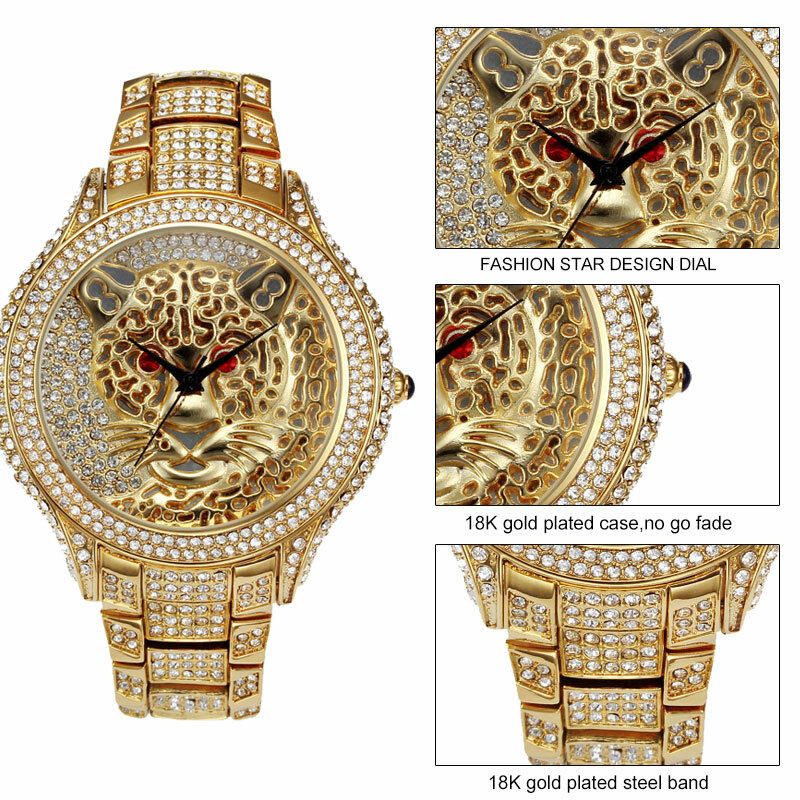 MISSFOX-relojes de marca Miss Fox para mujer, reloj de lujo de Tigre, de cuarzo contraído, informal, de pulsera de oro plateado genuino
