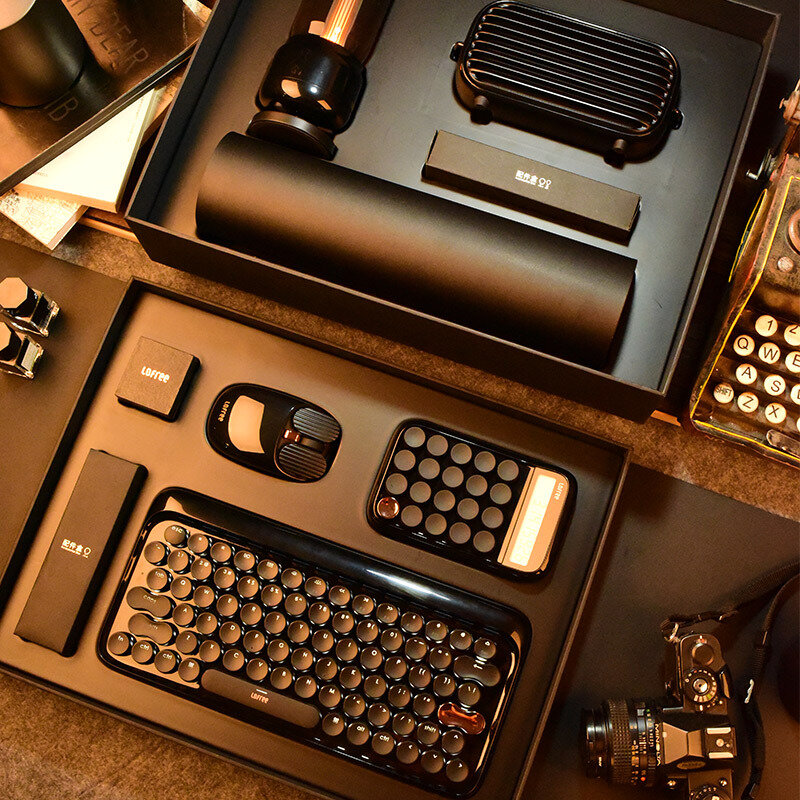 Lofree-teclado mecânico sem fio bluetooth, conjunto de 7 ervilhas de rato com calculadora, cor preta e dourada, 7kg