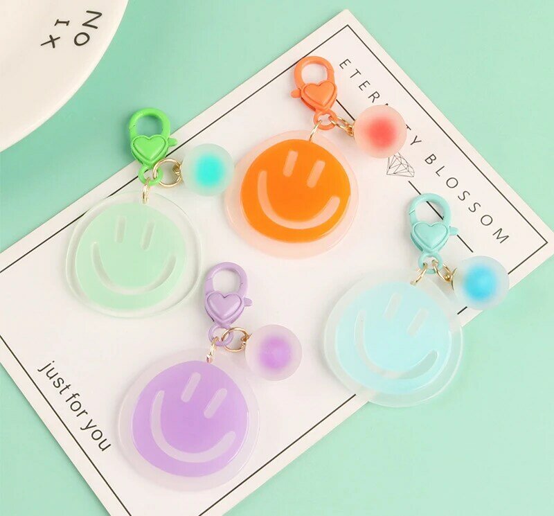 New Creative Smiling Face Heart Keyring Pendant Resin Candy Color Ball Couples Girl Bag Car Keyring Accessories Car Trinket