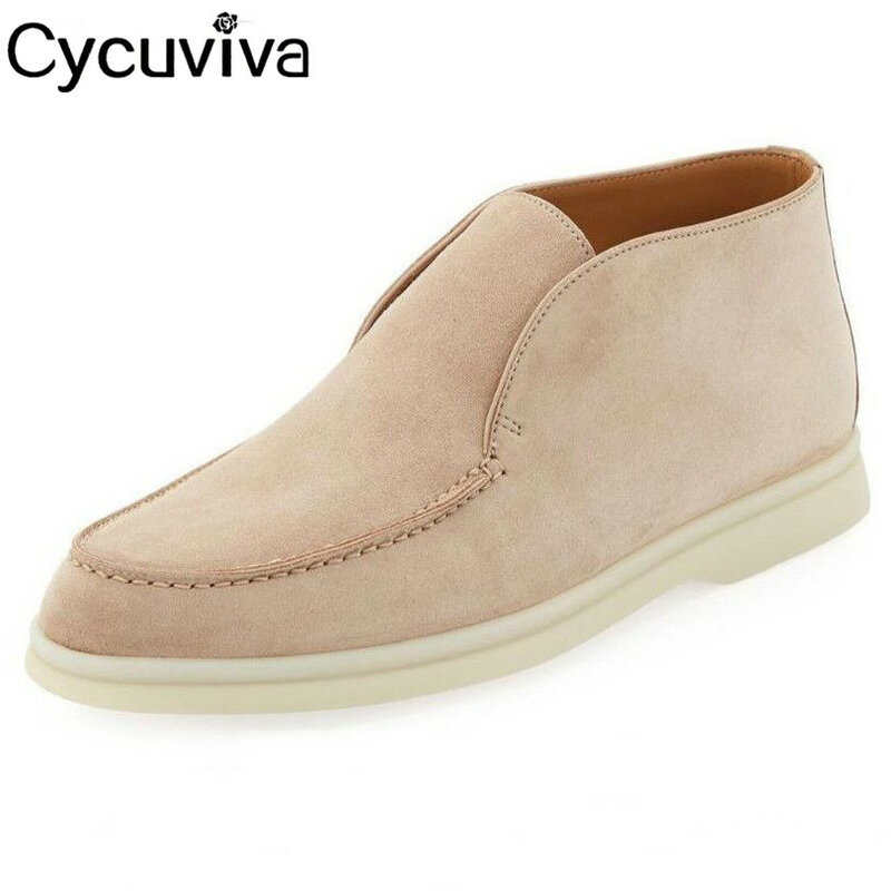 JAWAKYE 2022 Penny Loafers Women High Top Nude Suede Flat Casual Shoes Woman Round Toe Slip On Loafers Summer Open Walk Shoes