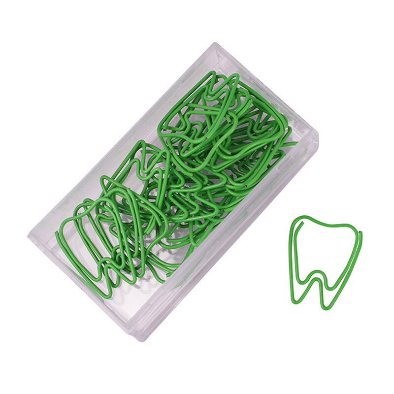 20Pcs Cute Green Tooth Shape Paper Clips Escolar Bookmarks Photo Memo Ticket Clip Creative Stationery School Office Supplie Clip
