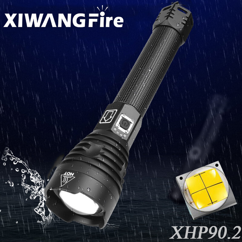 XHP90.2-أقوى مصباح يدوي led مقاوم للزلازل ، USB قابل لإعادة الشحن ، مصباح يدوي تكتيكي ، بطارية 18650or26650
