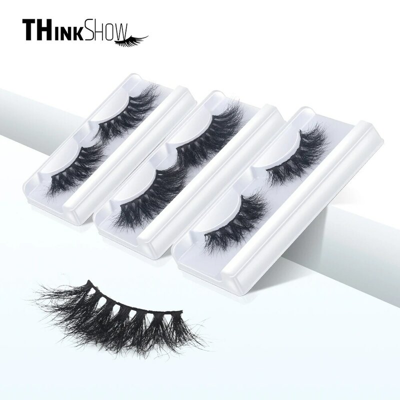Thinkshow 3D Lashes 25mm Mink False Eyelashes Fluffy Soft Eyelash Dramatic Makeup Lashes Mink 3D Natural Long Mink Lashes Makeup