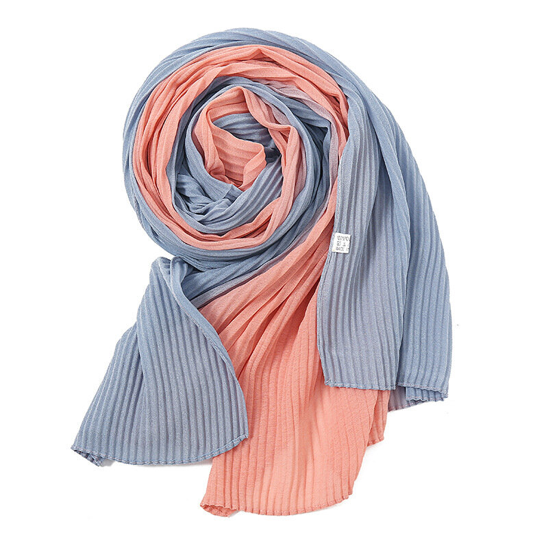 Hot selling muslim women hijab female ombre pleated shawl gradient wrinkled chiffon scarf