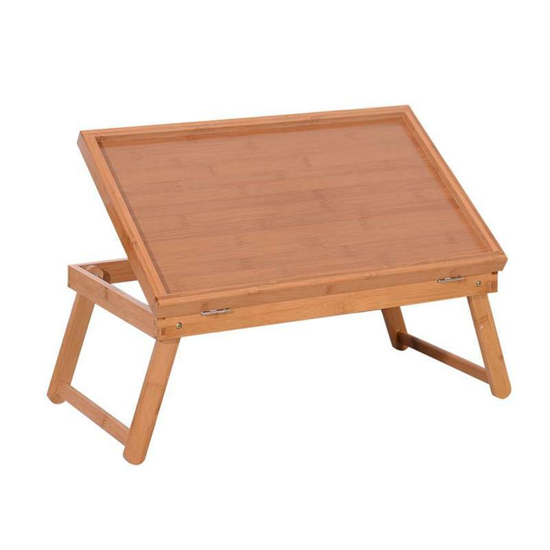 Table à manger en bambou avec pieds pliants, plateau réglable, pour ordinateur portable